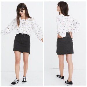 Madewell Black Denim Skirt with Frayed Step Hem